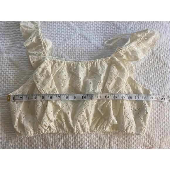 NWT 7 FOR ALL MANKIND TOP EYELET LACE CROCHET RUFFLE CROP COTTAGECORE COQUETTE - Picture 9 of 9